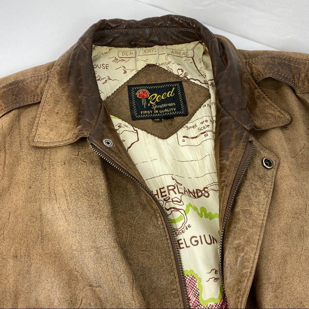 Vintage Leather Bomber Jacket Reed SZ 46 XL - Picture 2 of 8